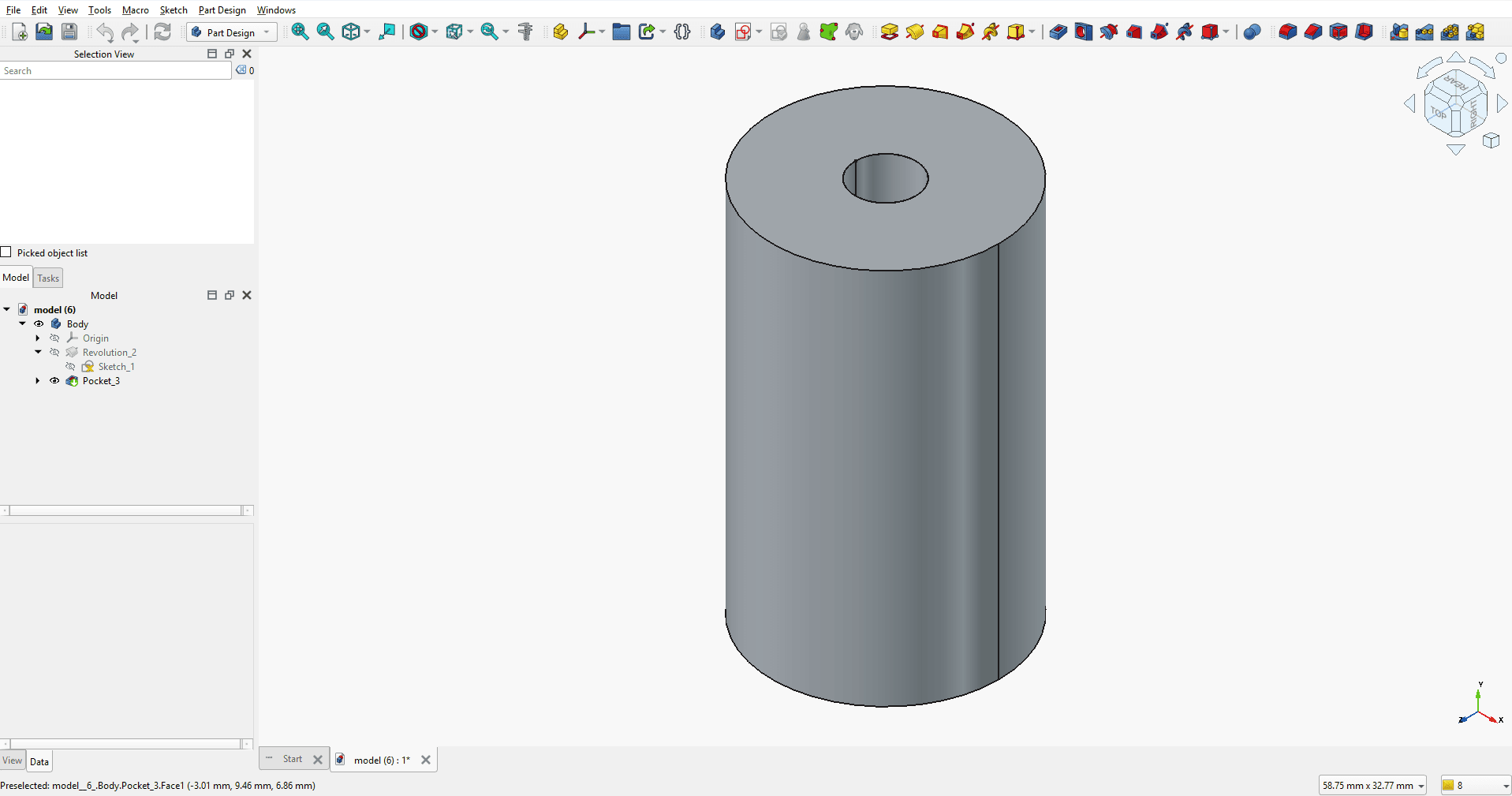 Cylindrical standoff feature tree in FreeCAD