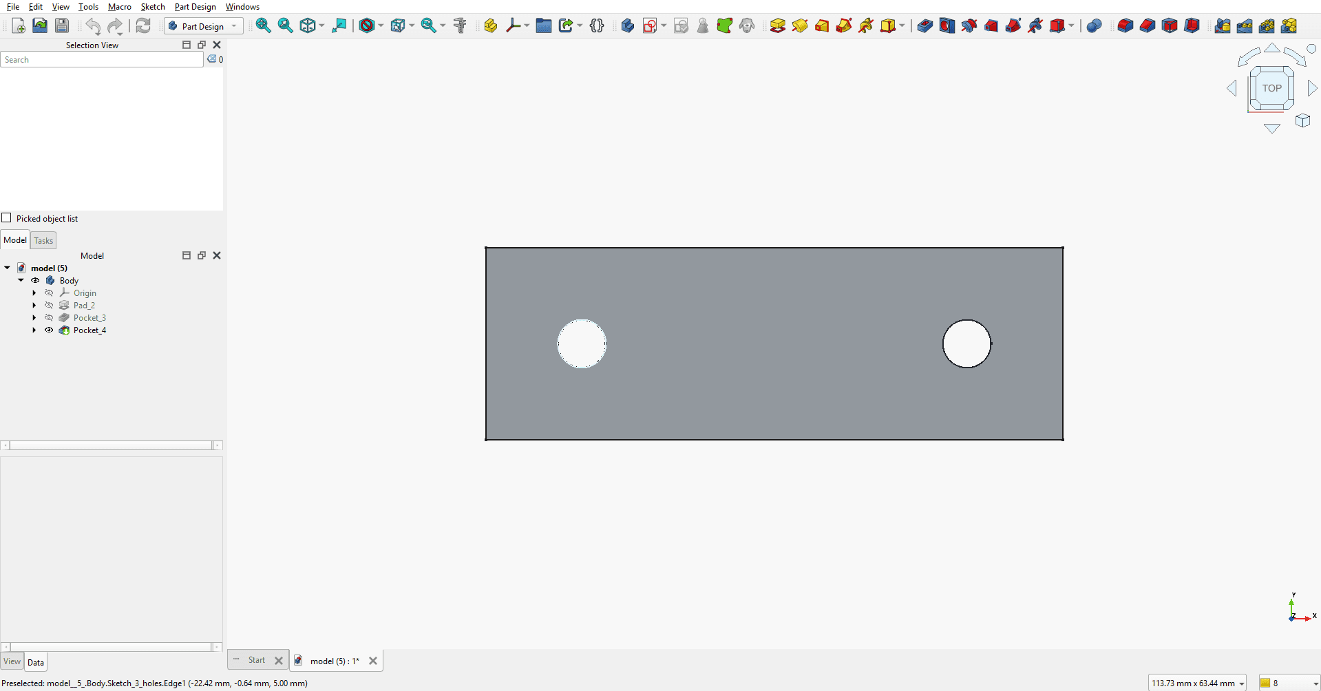 Sensor mounting bracket feature tree in FreeCAD