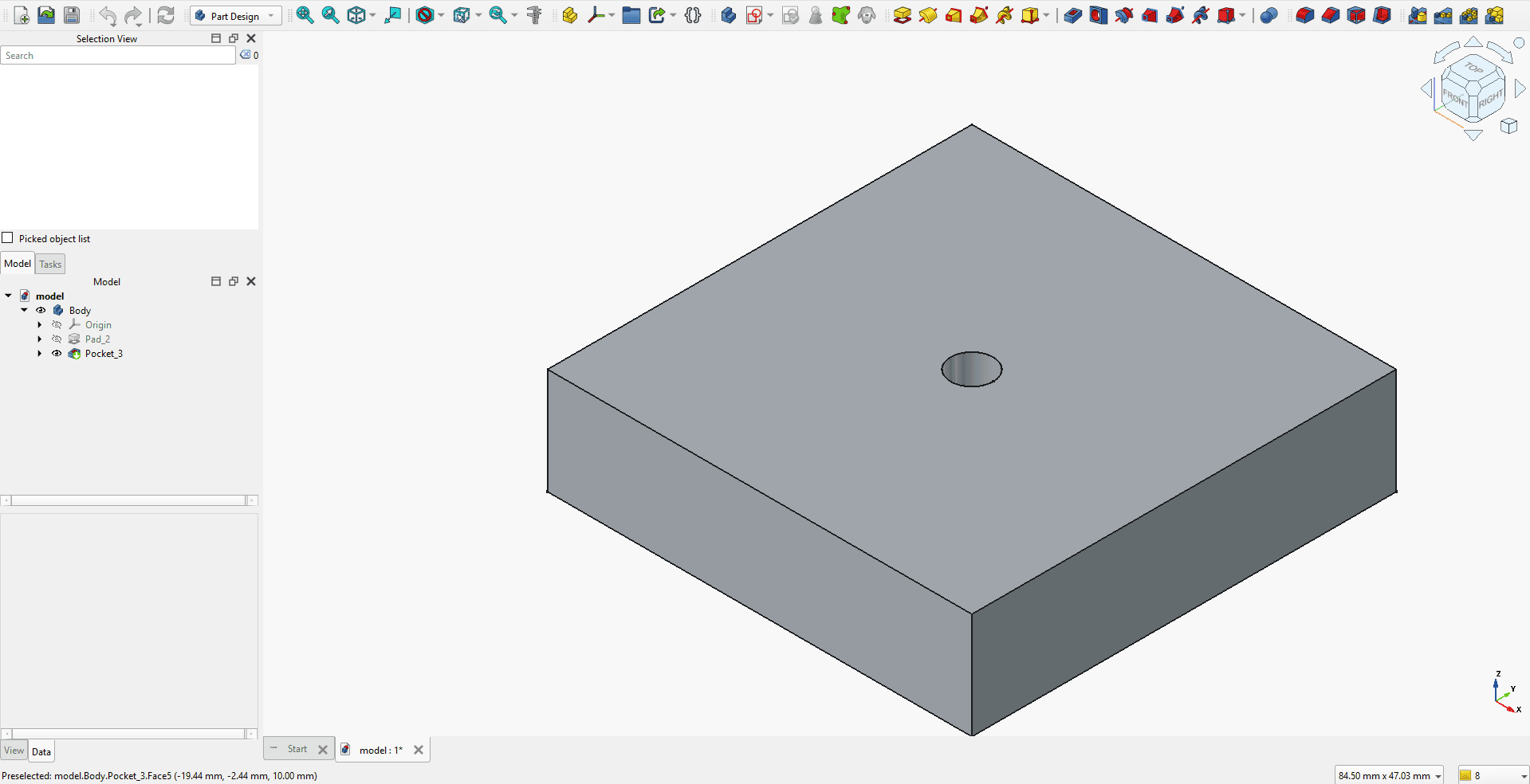 Spacer block feature tree in FreeCAD